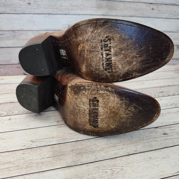 Shyanne TILLIE Floral Embroidered Brown Leather Zip Western Booties Size 7.5 - Picture 14 of 16